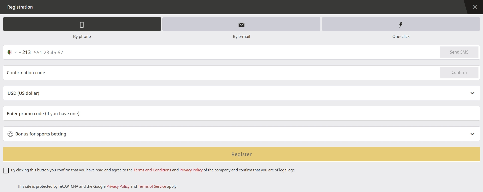 Goldpari Casino - registration process.